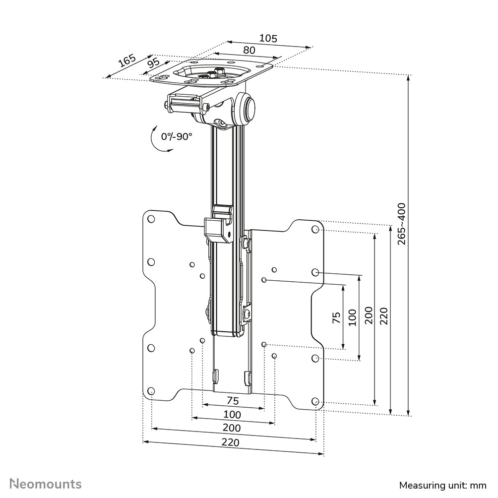 Neomounts FPMA C020BLACK – Monitorhalterung, Decke, bis 40", VESA 100 × 100 mm, 20 kg, schwenkbar