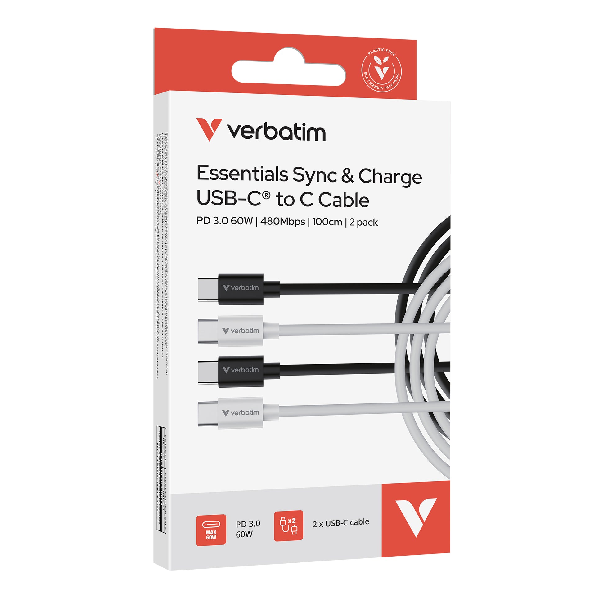 Verbatim USB-C auf USB-C Kabel – USB 2.0 (480 Mbit/s) – 1 m – PD 60 W – Schwarz/Weiss – 2er-Set