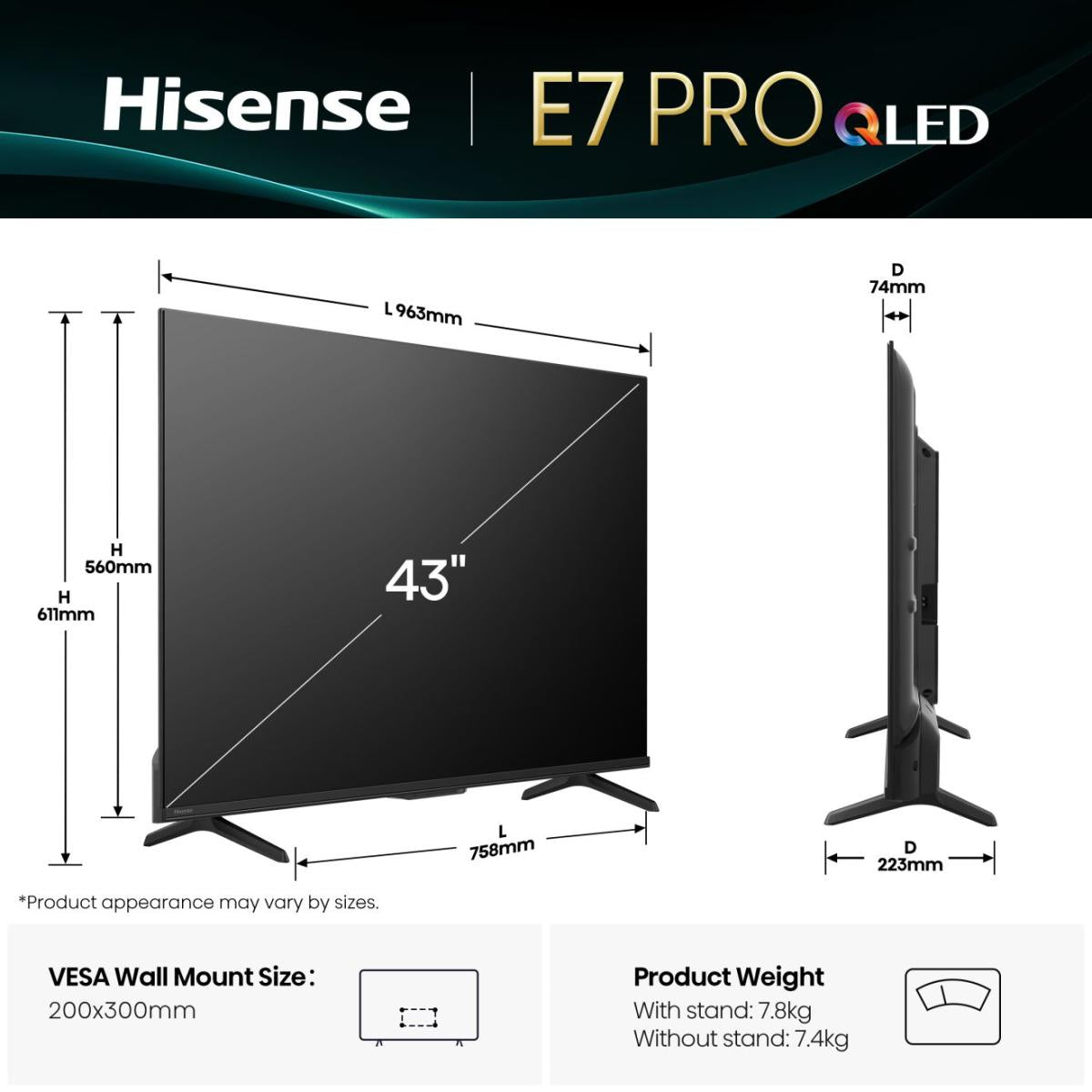 Hisense 43E77Q PRO – 43" QLED Fernseher – 4K UHD – VIDAA U8 – 144 Hz – Dolby Vision