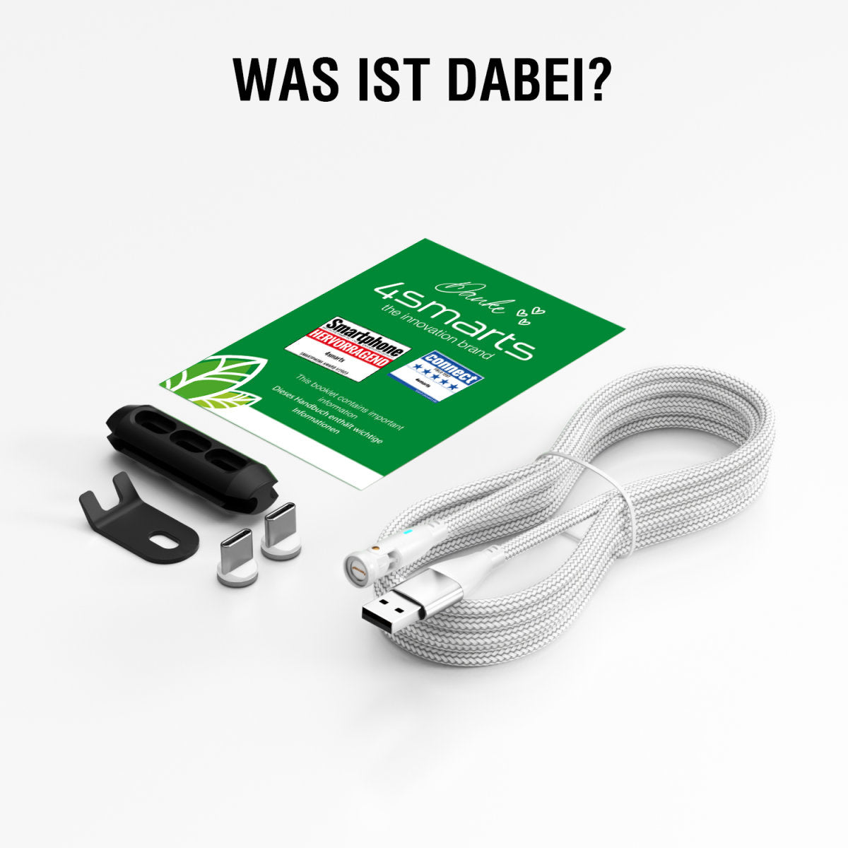 4smarts USB-C auf USB-C Kabel – USB 2.0 (480 Mbit/s) – 1,8 m – PD 100 W – Textilmantel, Abgewinkelt – Weiss