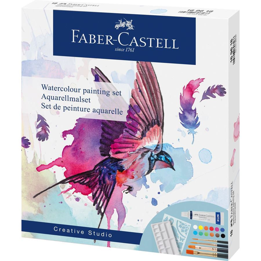 Faber-Castell Creative Studio Aquarellfarben – Mehrfarbig – 12 Farben (12×5 ml) – 4 Pinsel