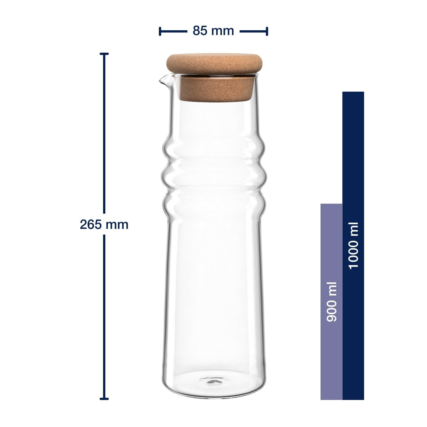 LEONARDO Sole Karaffe – 0,9 l, Borosilikatglas, Transparent, Korkstopfen, spülmaschinenfest