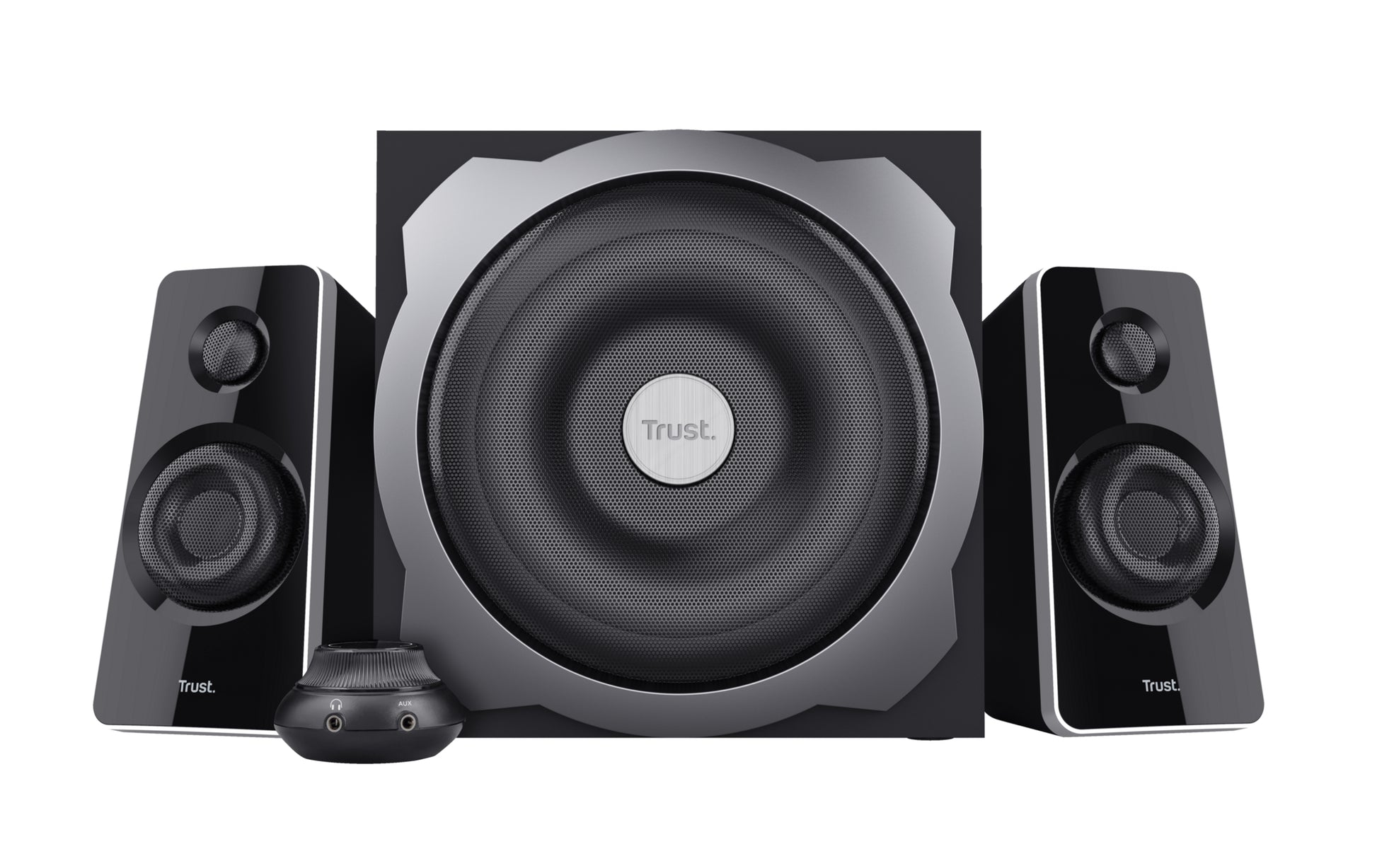 Trust Tytan, Set – PC-Lautsprecher-Set – 2.1, 60 W, mit Holz-Subwoofer, 3,5 mm Klinke, Schwarz