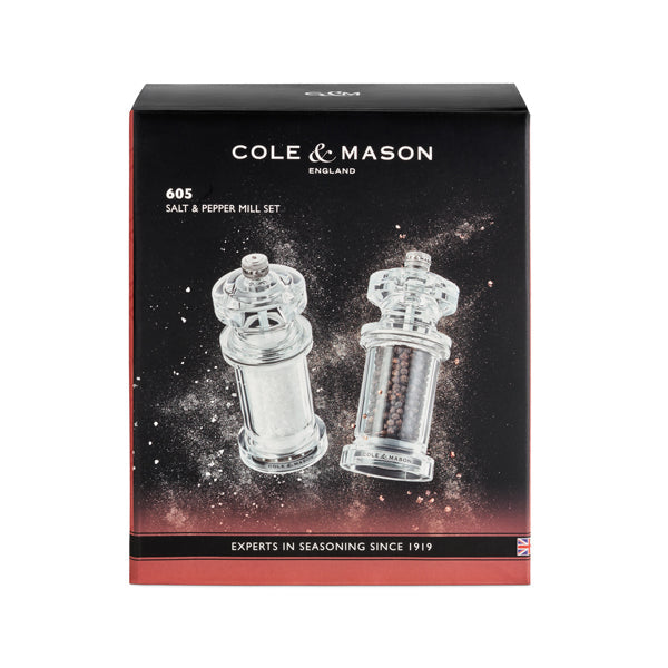 Cole & Mason Salz- und Pfeffermühlen-Set 2-teilig, Ø 5,8 × 14,4 cm, Acryl/Keramik, Transparent