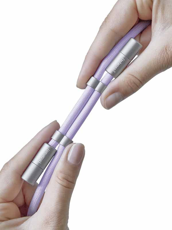 Intenso Kabel – USB-C auf USB-C 1,65 m, PD 60 W, geflochten, Schlüsselanhänger, violett – für USB-C Geräte