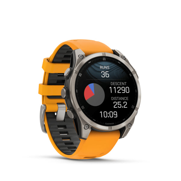 Garmin Fenix 8 – Smartwatch – 47 mm, 1,4" AMOLED, GPS, Saphirglas, 100 m, Silber, Orange Sportarmband