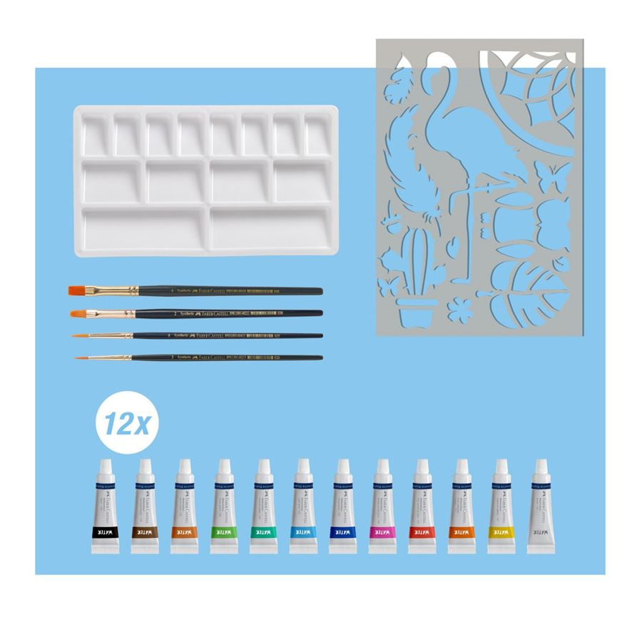 Faber-Castell Creative Studio Aquarellfarben – Mehrfarbig – 12 Farben (12×5 ml) – 4 Pinsel
