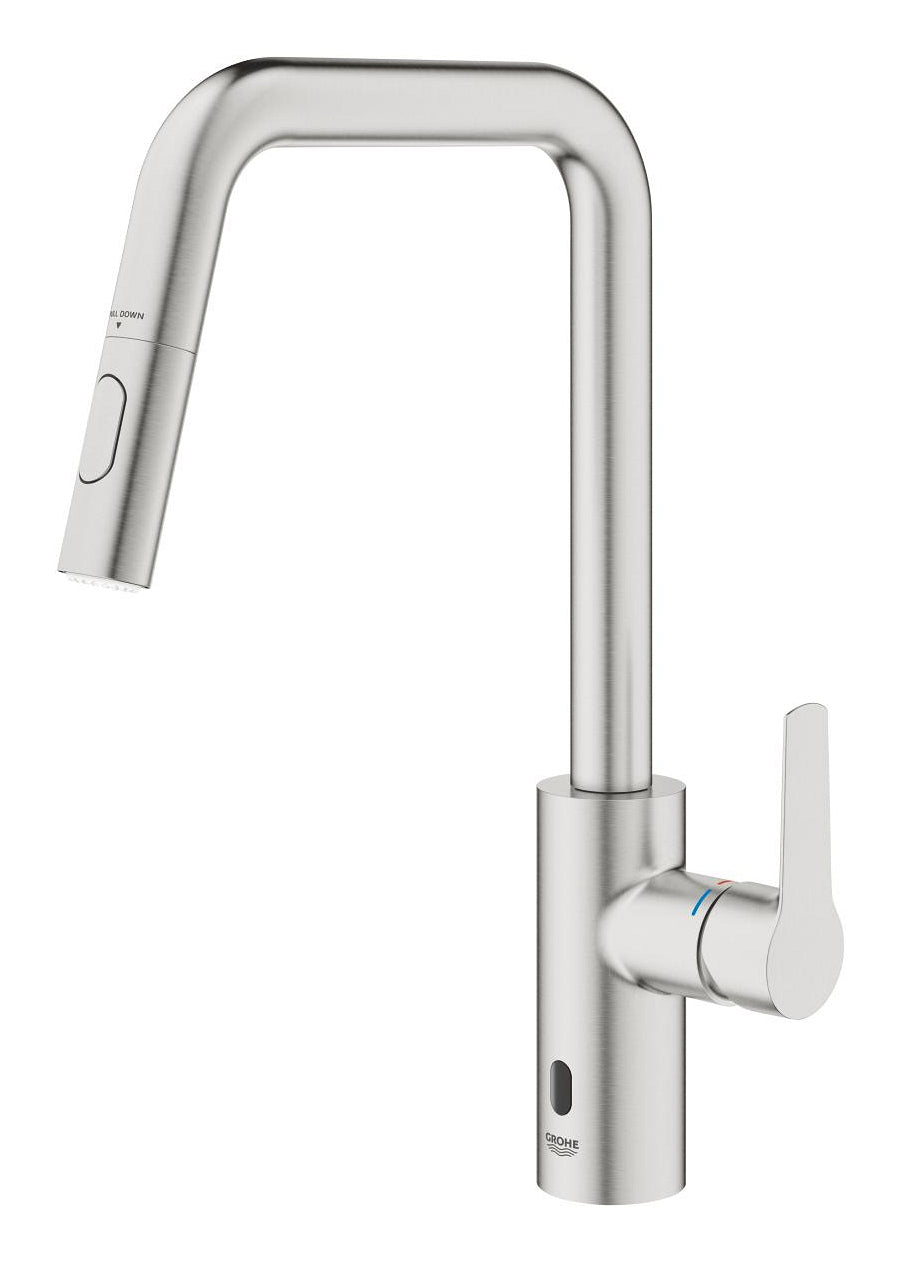 GROHE Start – Einhebelmischer, ausziehbare Brause, Messing, 38,1 × 22,1 cm, Stahl, 2 Strahlarten
