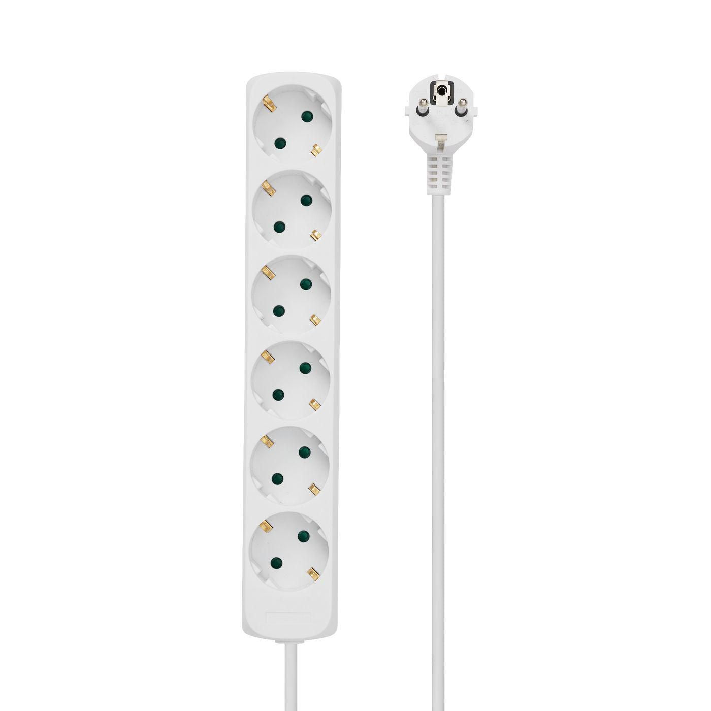 Microconnect Steckdosenleiste – 6× Schuko (Typ F), 5 m, ohne Schalter, weiss