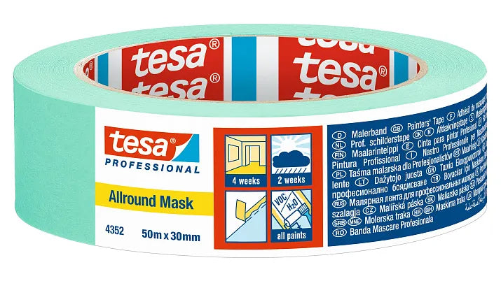 TESA Malerband Allround Mask 4352, grün – 30 mm × 50 m, innen/aussen, rückstandsfrei bis 30 Tage