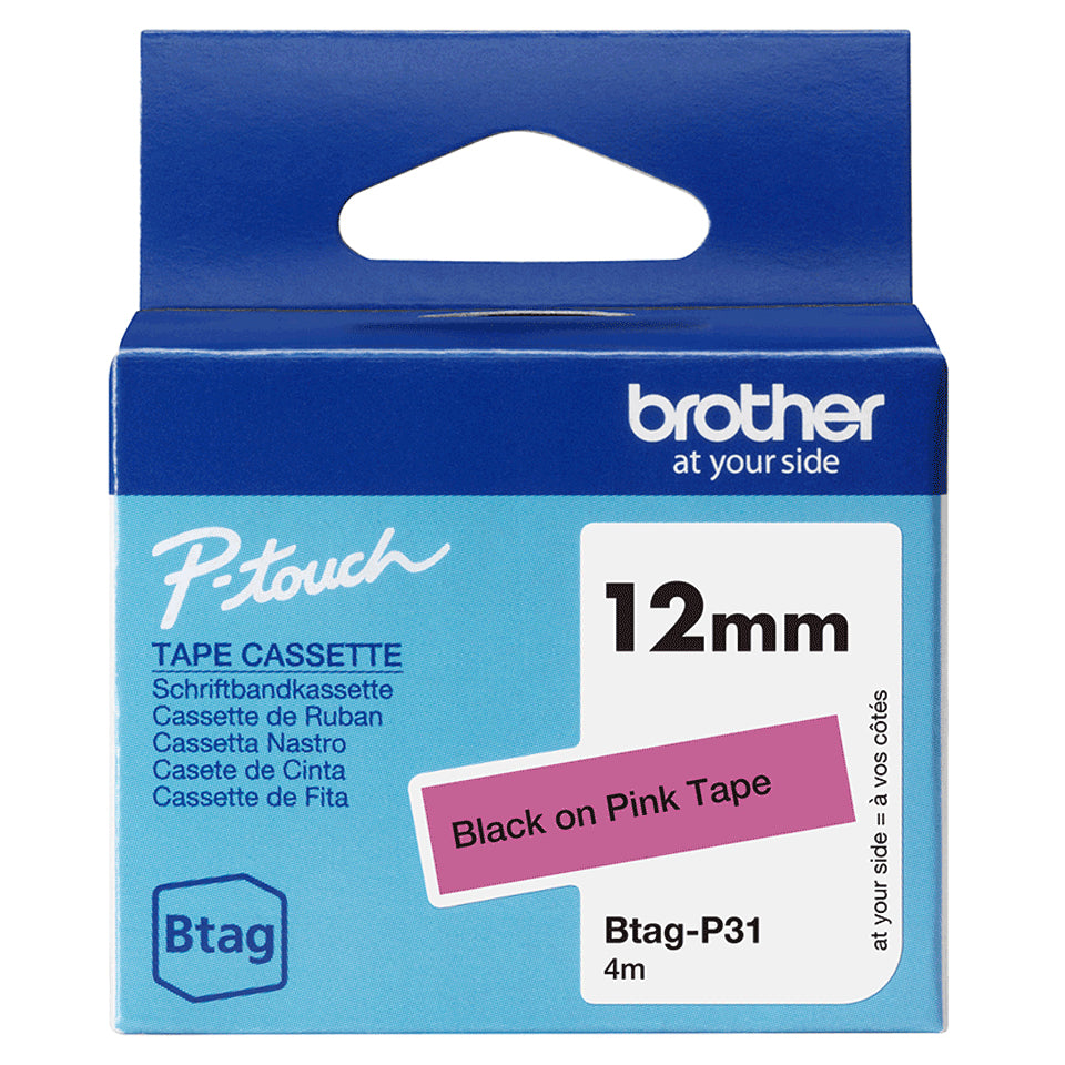 Brother Schriftband – 12 mm × 4 m, pink, schwarz