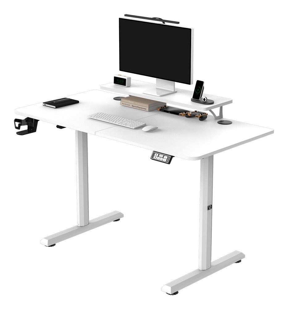 Ultradesk Highlander Gaming-Tisch – 120 × 60,5 cm, elektrisch höhenverstellbar, weiss, Holz