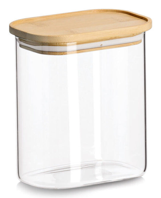 Zeller Present Vorratsdose 1 l, 12,8 × 9 × 14,2 cm, Glas (Borosilikat), Bambusdeckel, transparent/braun