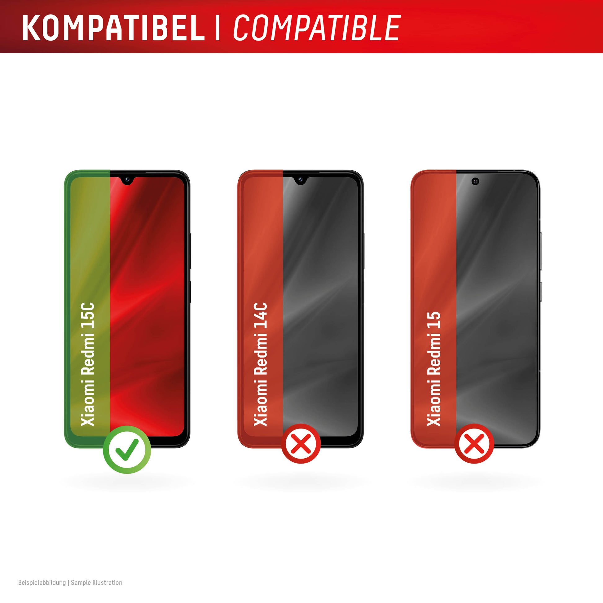 E.V.I. Displayschutz (Panzerglas), 9H – für Redmi 15C – mit Applikator