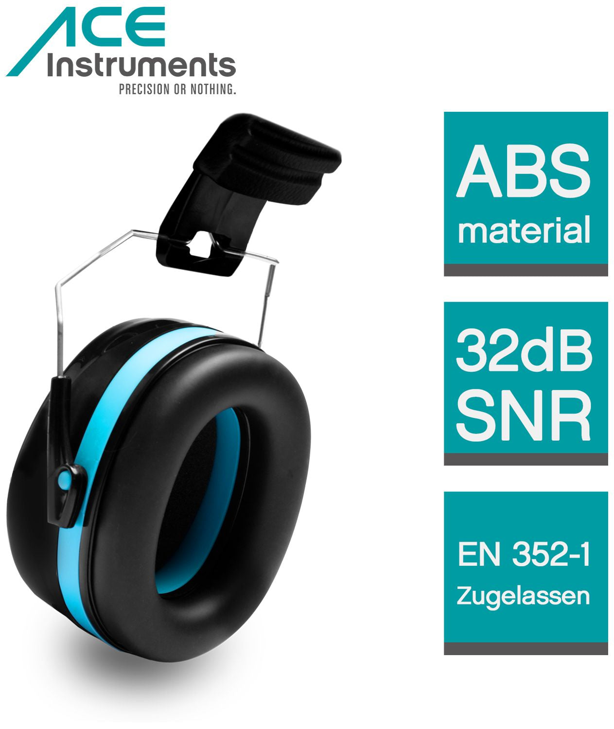 ACE Mute Kapselgehörschutz – SNR 32 dB – Schwarz/Türkis – EN 352-1