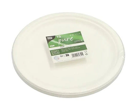 Papstar Teller Bagasse (Zuckerrohr), Ø 26 cm – weiss – 12 Stk.