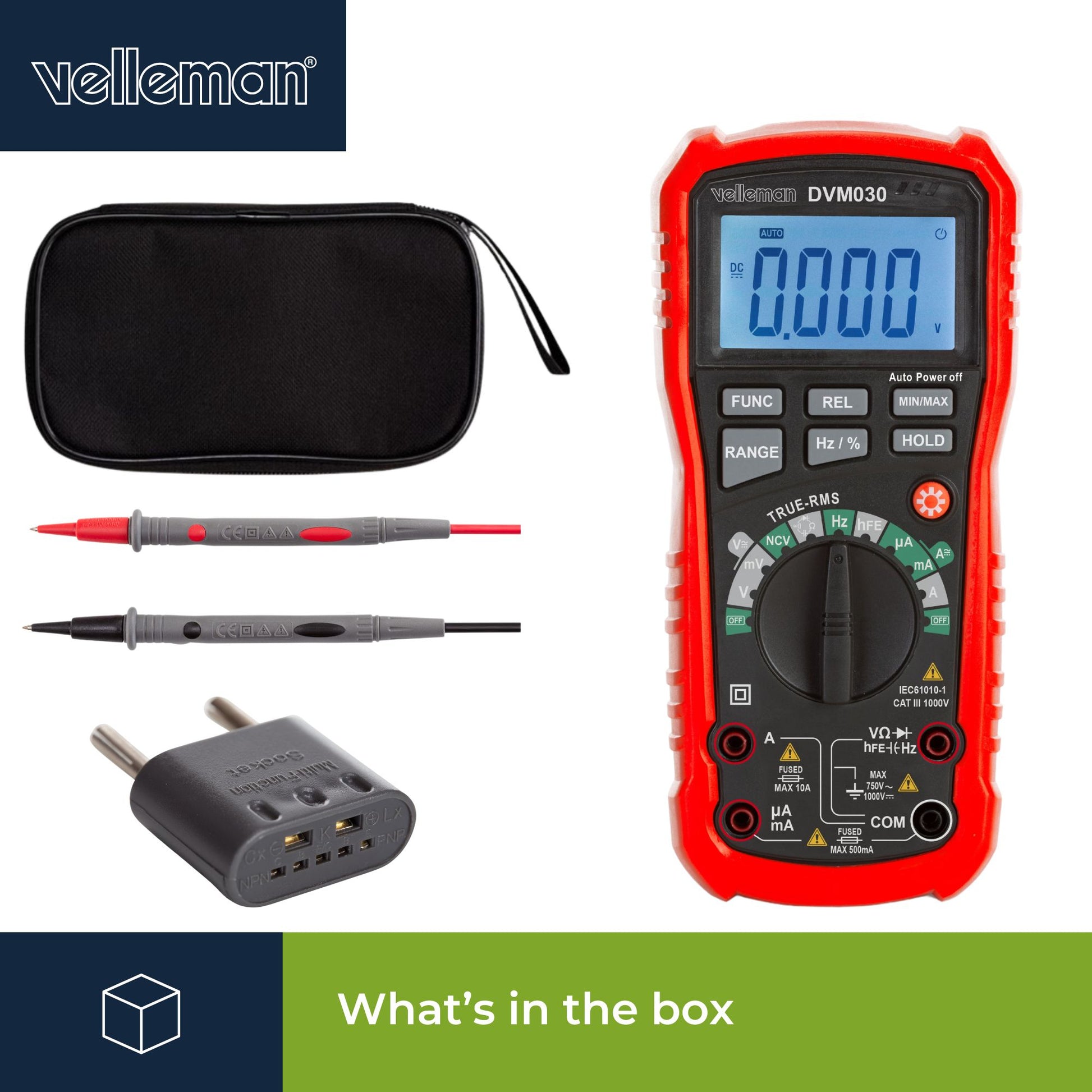 Velleman True-RMS-Multimeter, 1 µA–10 A AC, CAT III 1000 V