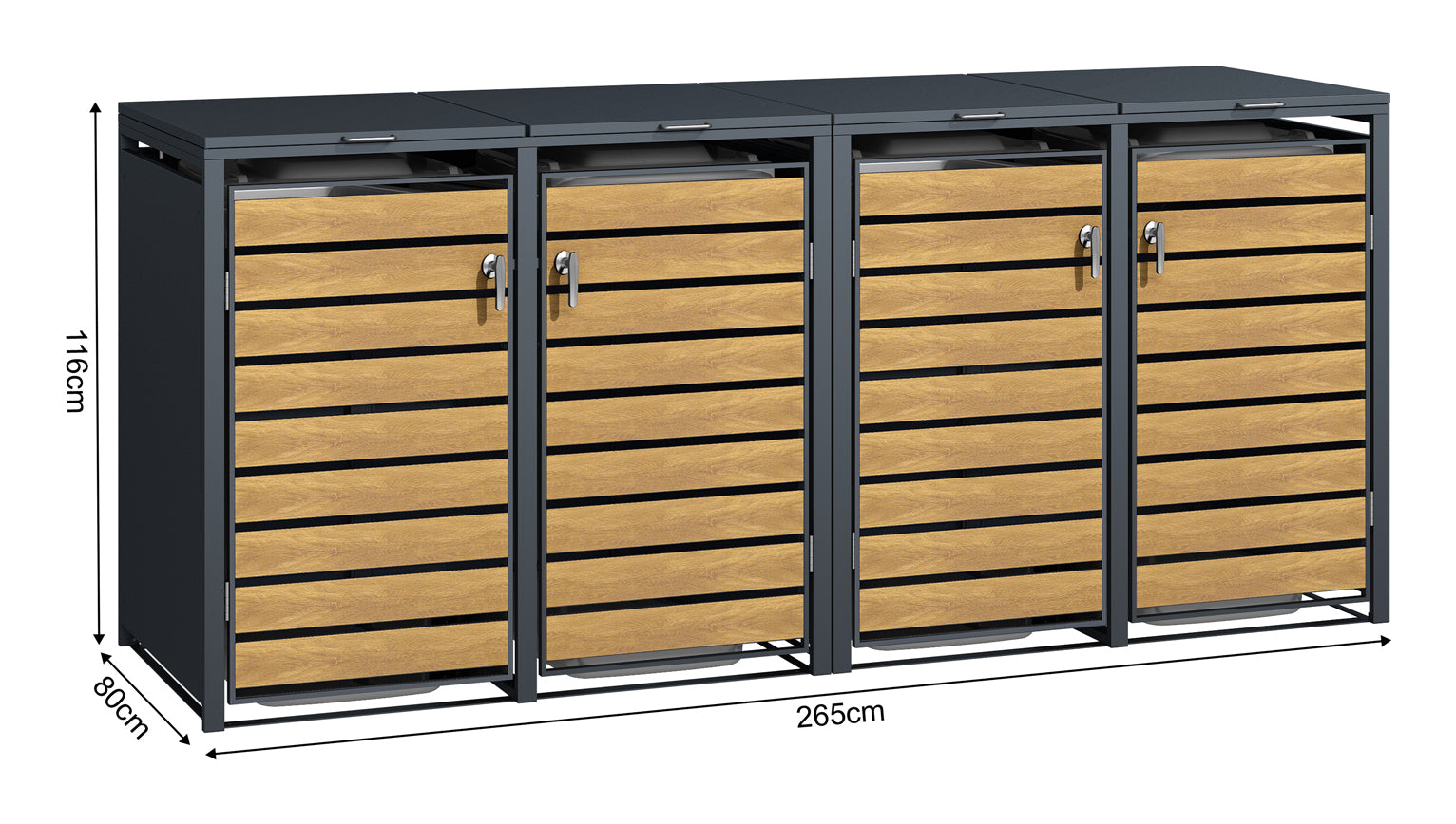 Phoenix Safe Co. Müllcontainer GB4426AWK – Stahl, rechteckig – Anthrazit/Holzoptik – Soft-Close, 4-türig