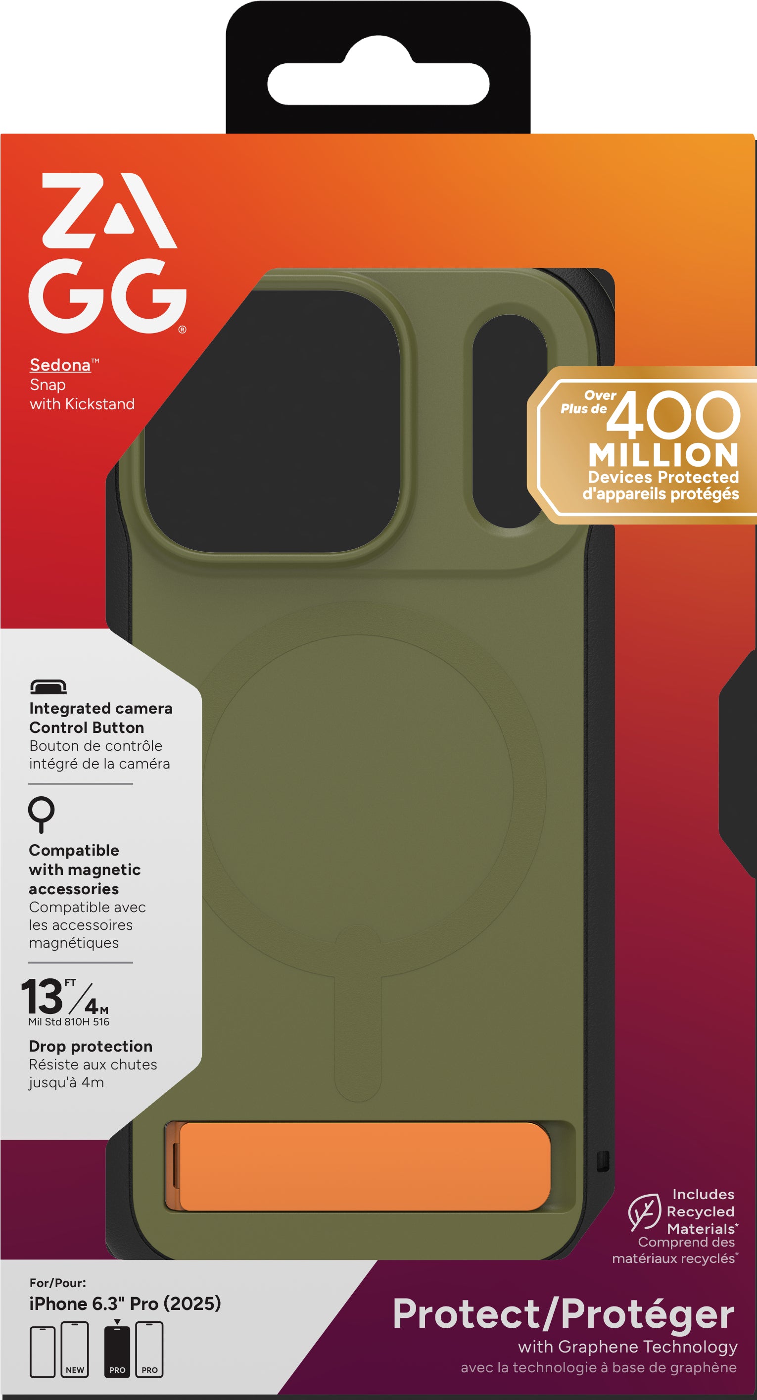 ZAGG Sedona Snap Backcover – für Apple iPhone 17 Pro, MagSafe, mit Ständer, Graphen, Grün, bis 4 m sturzsicher