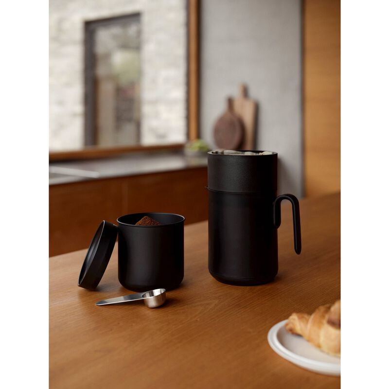 Zone Denmark Thermoskanne – 0,6 l, Ø 13,2 cm, H 17,0 cm, Kunststoff/Glas, Schwarz, Knopfdruckverschluss