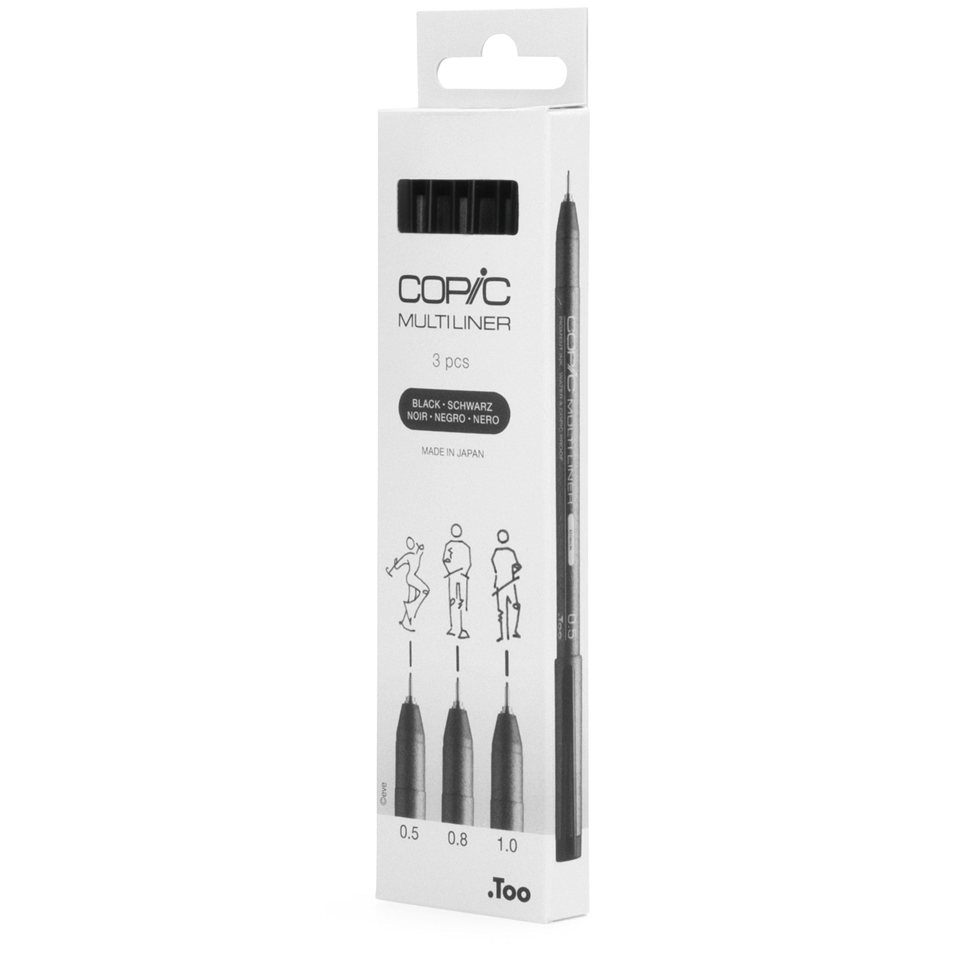 Copic Multiliner Fineliner – 3 Stk., 0,5–1,0 mm, schwarz, wasserfest