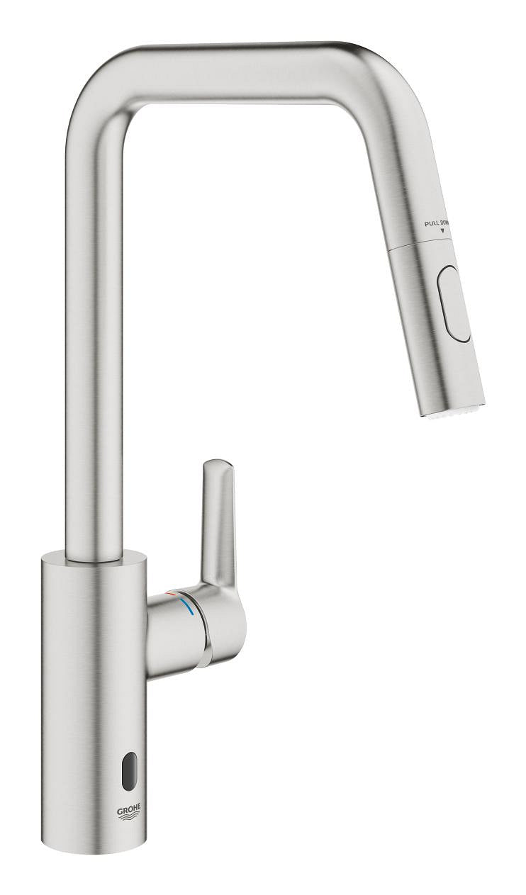 GROHE Start – Einhebelmischer, ausziehbare Brause, Messing, 38,1 × 22,1 cm, Stahl, 2 Strahlarten