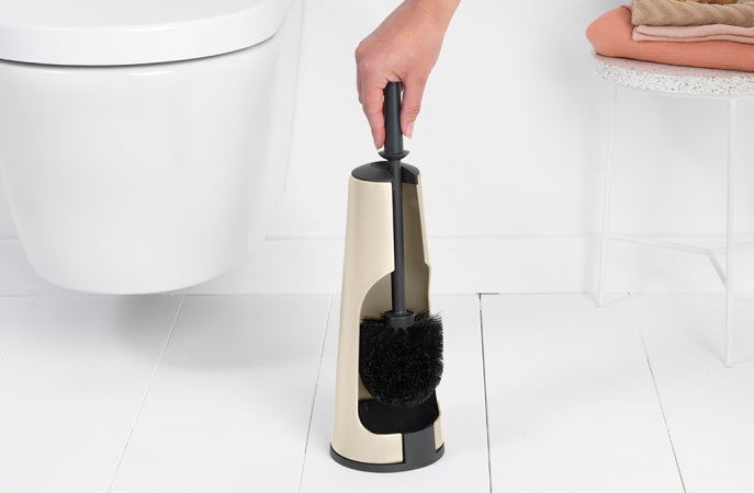 Brabantia ReNew – WC-Bürstenset – Kunststoff, Beige, rutschsicher, korrosionsbeständig, H 42 cm, Ø 12 cm