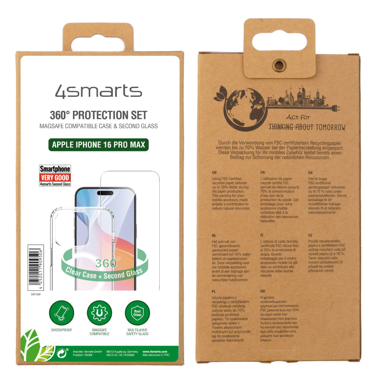 4smarts 360° Premium Set Backcover – für Apple iPhone 16 Pro Max, TPU+PC, Gehärtetes Glas, Transparent