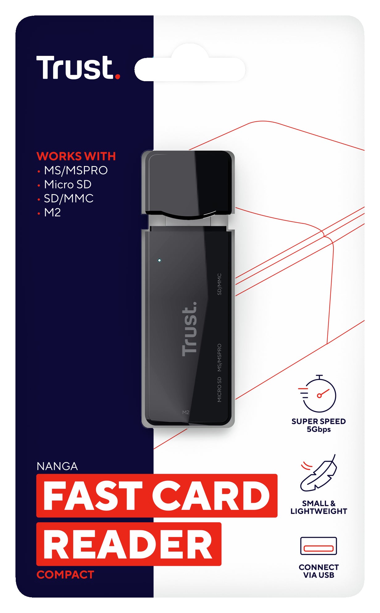 Trust Speichergerät – USB 3.2 Gen 1 Typ-A, Plug & Play, für microSD, SD, MS Micro (M2)