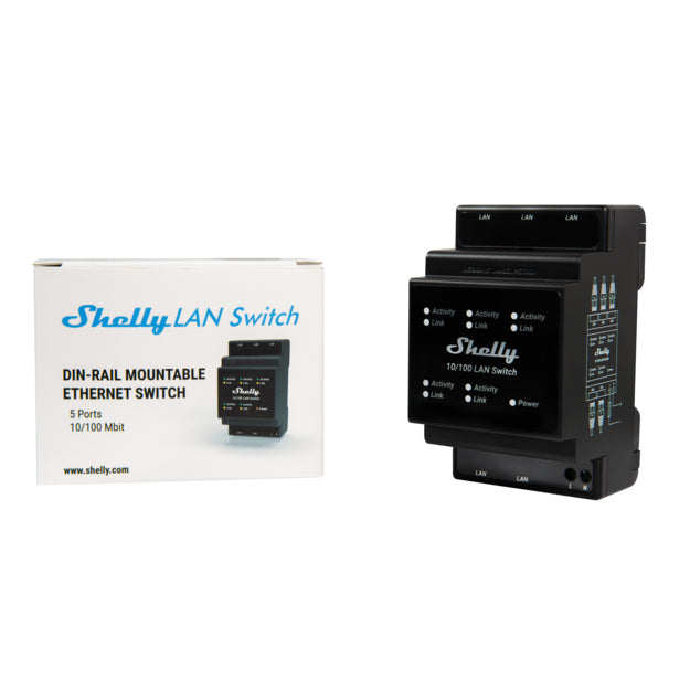 Shelly LAN Switch – Smart Switch – 5× 10/100 Mbit/s, DIN-Schiene