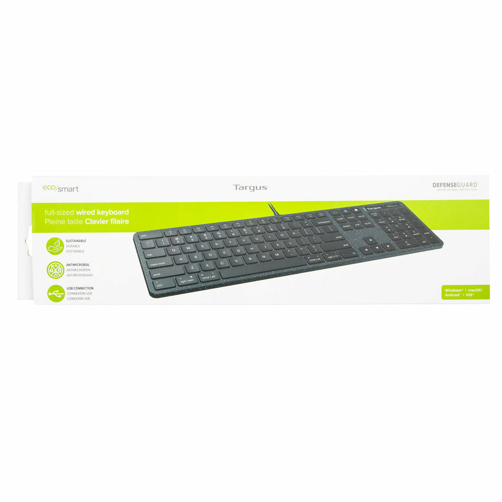 Targus ECOsmart – Tastatur – 100% – kabelgebunden – USB‑A – QWERTY (Nordic) – schwarz – antimikrobiell