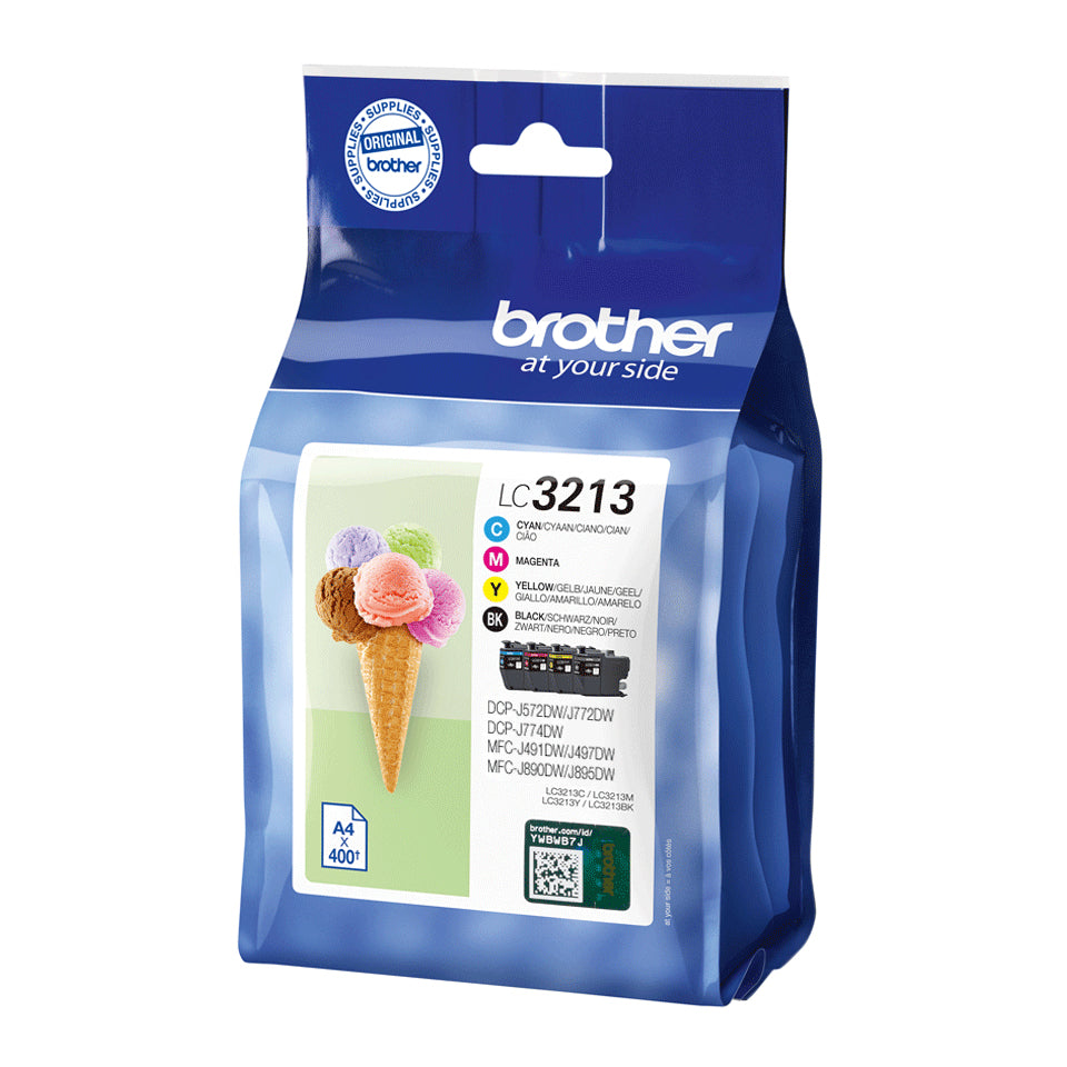 Brother LC-3213XL Tintenpatronen-Multipack, Schwarz/Cyan/Magenta/Gelb (Original) – für MFC-J491DW/497DW/890DW