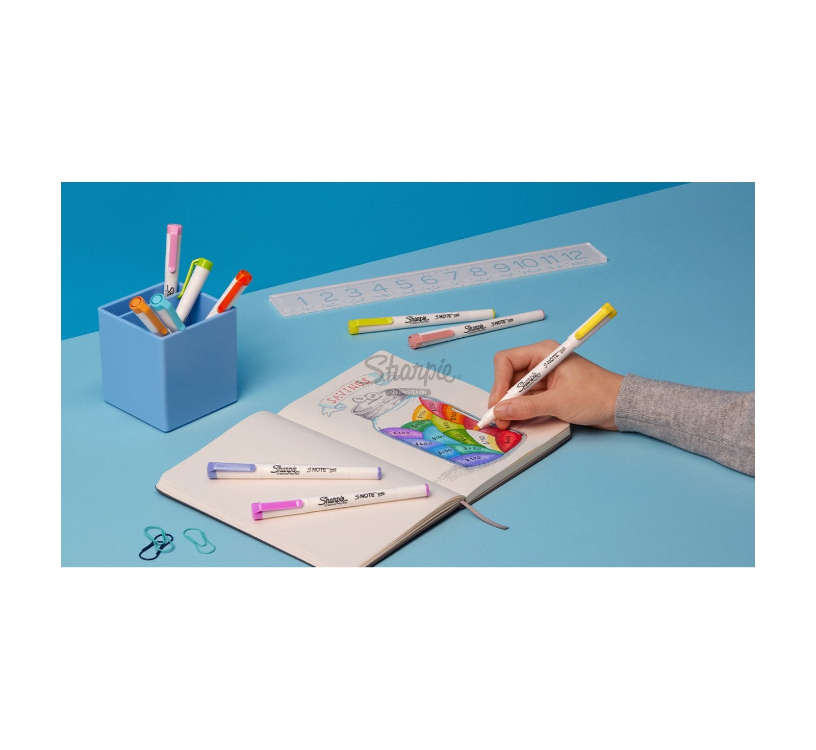 Sharpie S-Note Duo Textmarker – 16er Set, Farben: Blau/Braun/Grün …, Keil/Rund 1,5–3,5/1 mm, schnelltrocknend