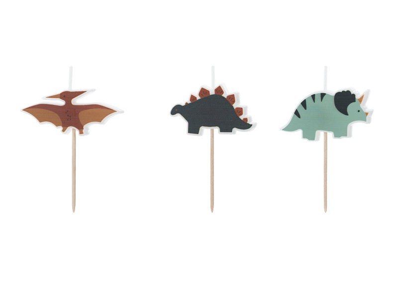 PartyDeco Geburtstagskerzen Dinosaurier – Mehrfarbig – 3 cm – 3 Stk