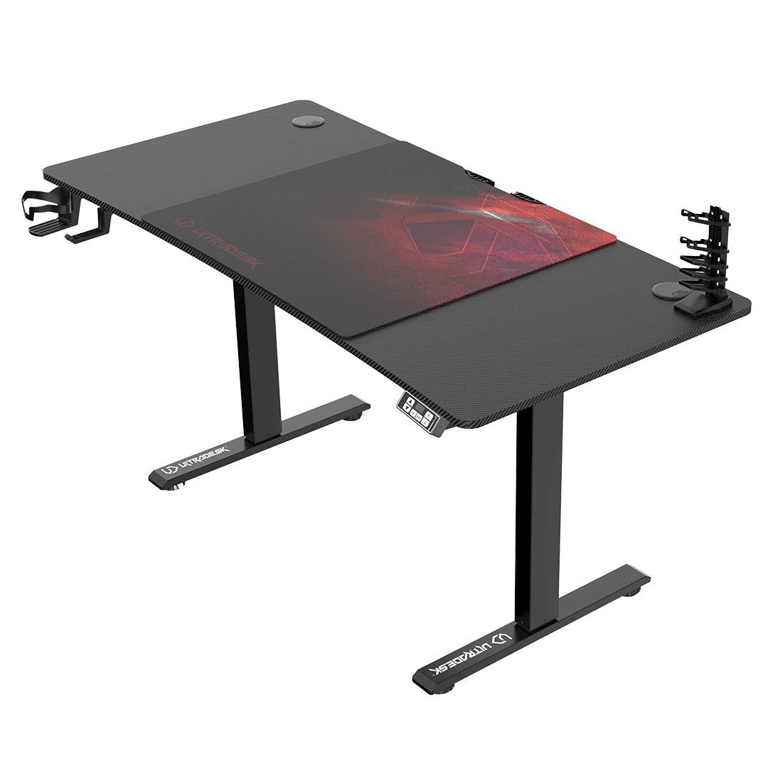 Ultradesk Level Gaming-Tisch – 140 × 68 cm, höhenverstellbar, schwarz/rot, Stahl