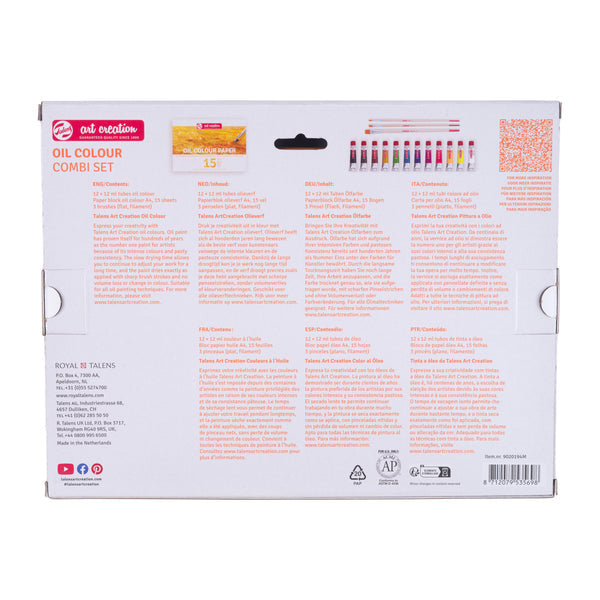 Talens Art Creation – Ölset – Set – 12 Farben, 12 × 12 ml, inkl. Pinsel & Papier