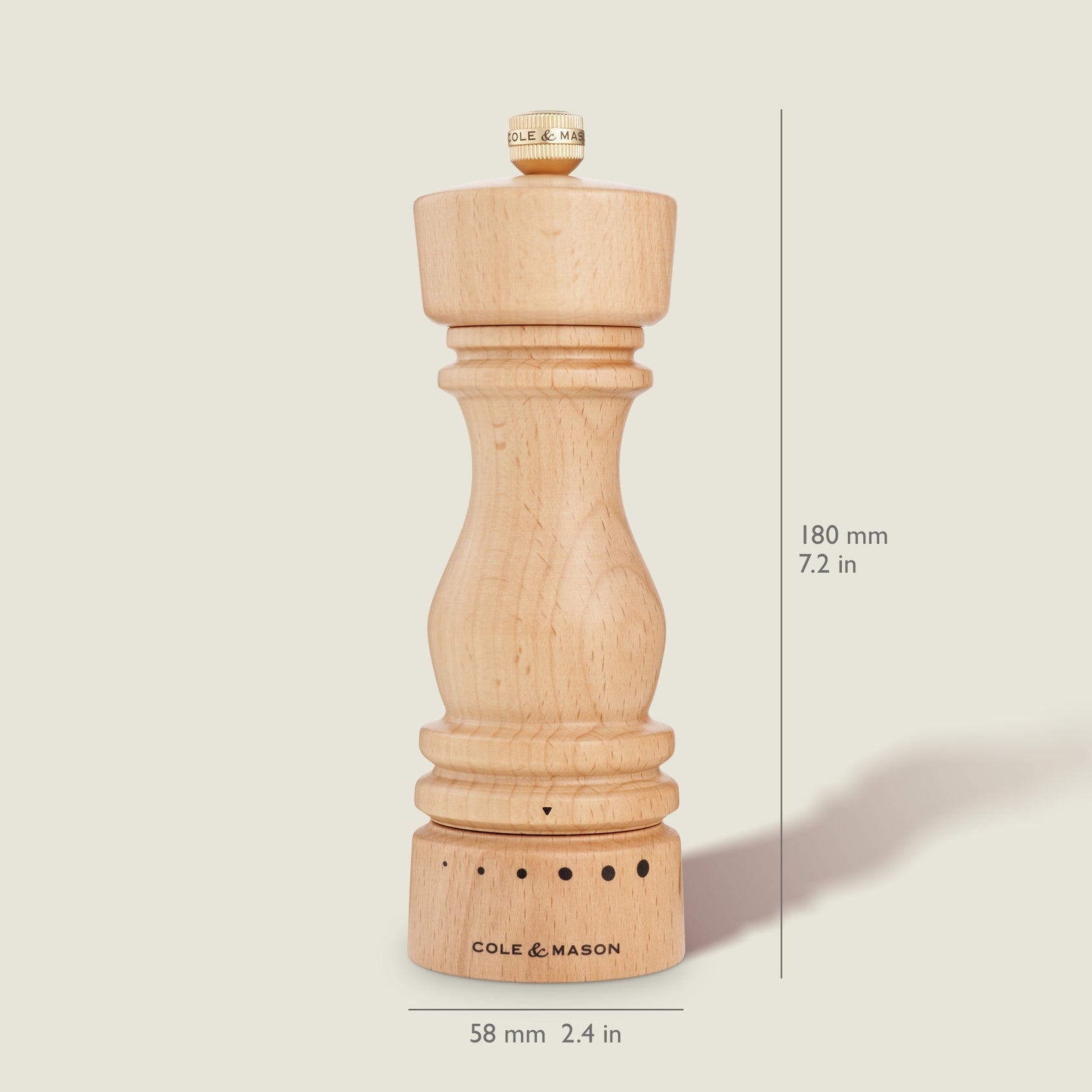 Cole & Mason London PM – Salz-/Pfeffermühle Ø 6 × 18 cm, Buchenholz, Braun