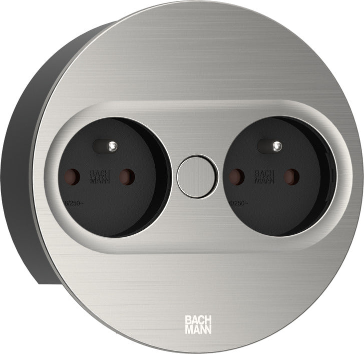 Bachmann TWIST 2 Steckdoseneinheit – 2×Schuko (Typ E/F), Tisch/Einbau, Edelstahl