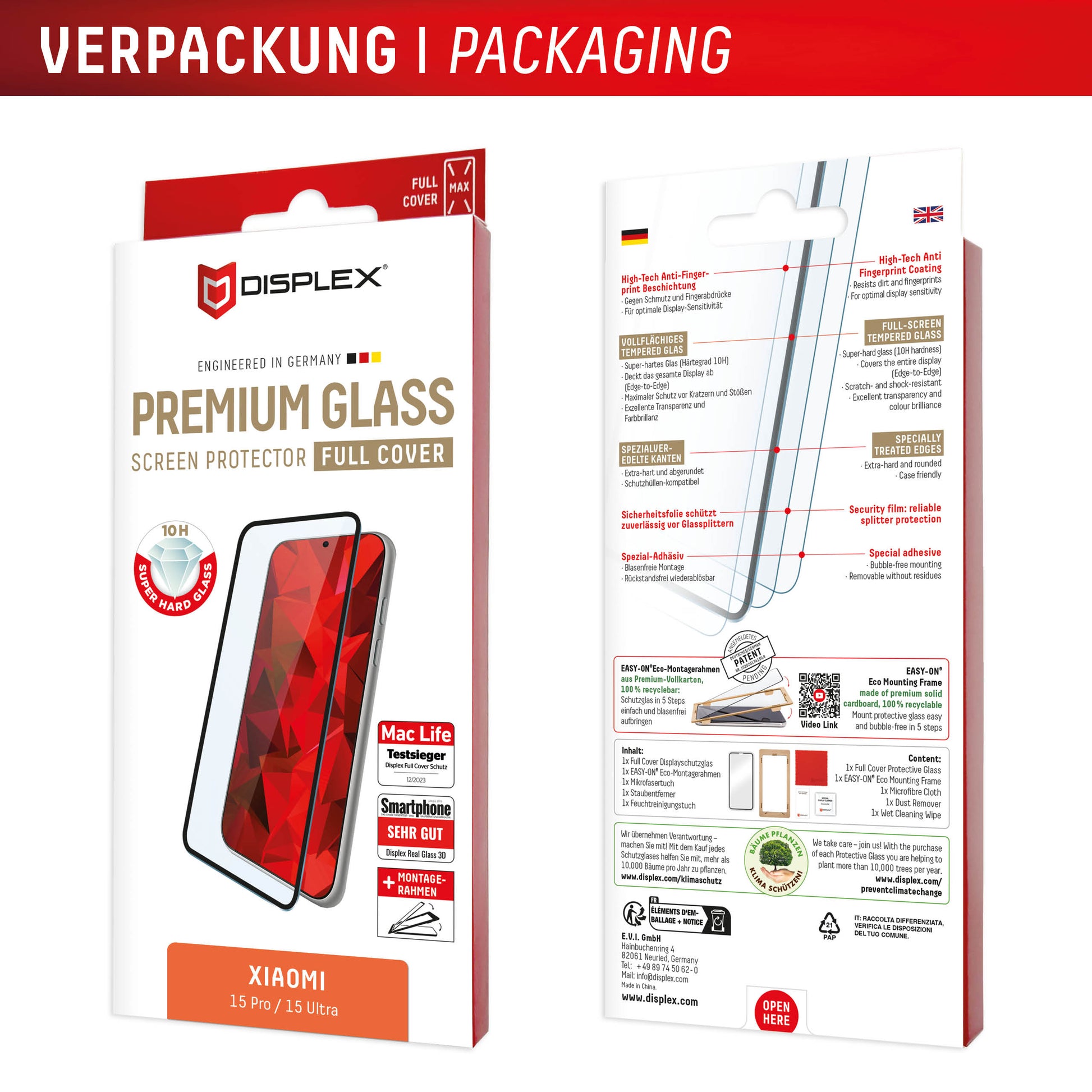 Displex Displayschutz (Panzerglas), Full Cover – für Xiaomi 15 Pro/15 Ultra – mit Applikator