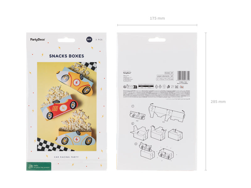 PartyDeco Take-away-Box, Papier – 170 × 75 × 75 mm, Automotiv – 3 Stk.