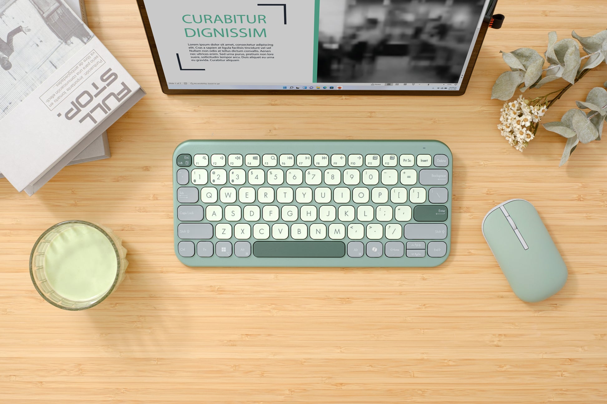 ASUS Marshmallow KW100 – Tastatur 75% – Schere – Bluetooth – QWERTZ (DE) – ohne Ziffernblock – Grün