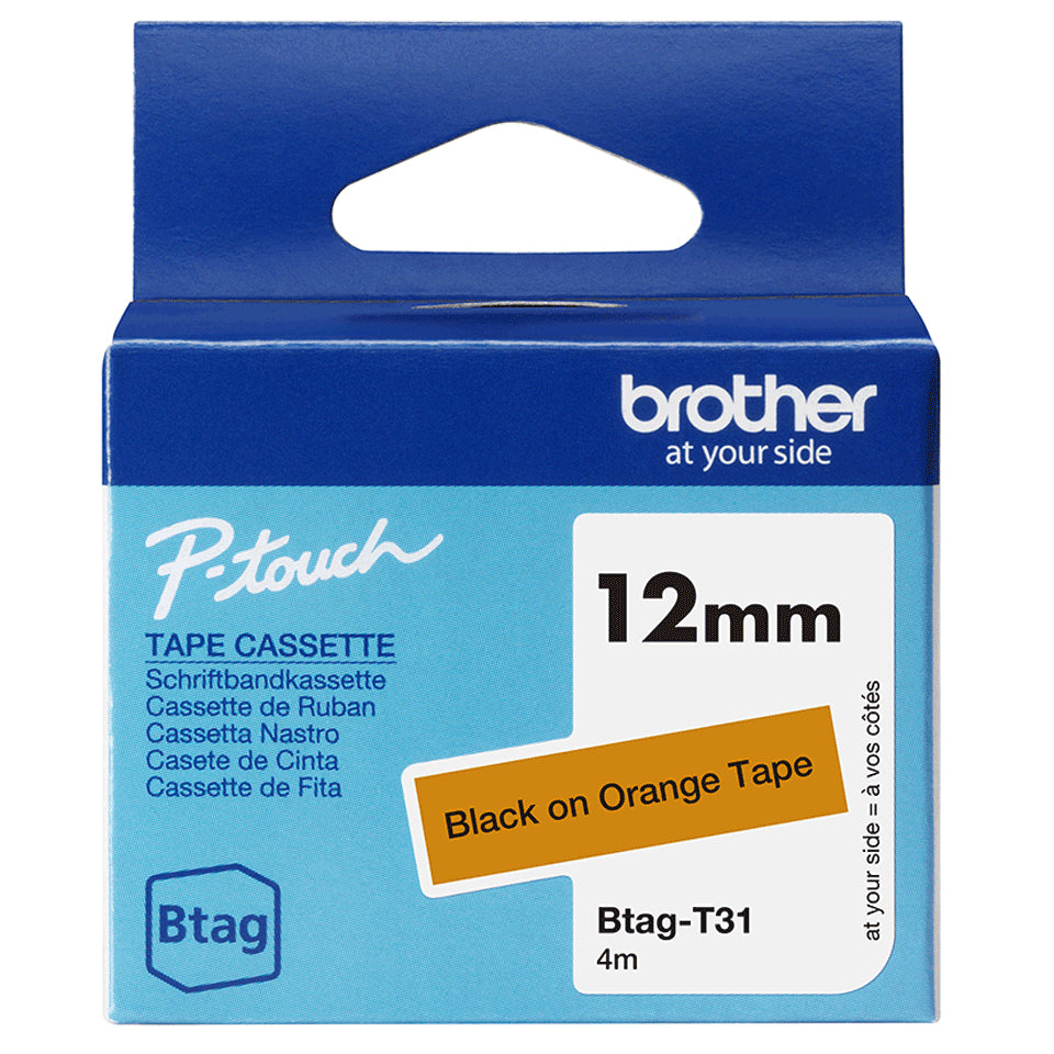 Brother Schriftband – 12 mm × 4 m, orange, schwarz