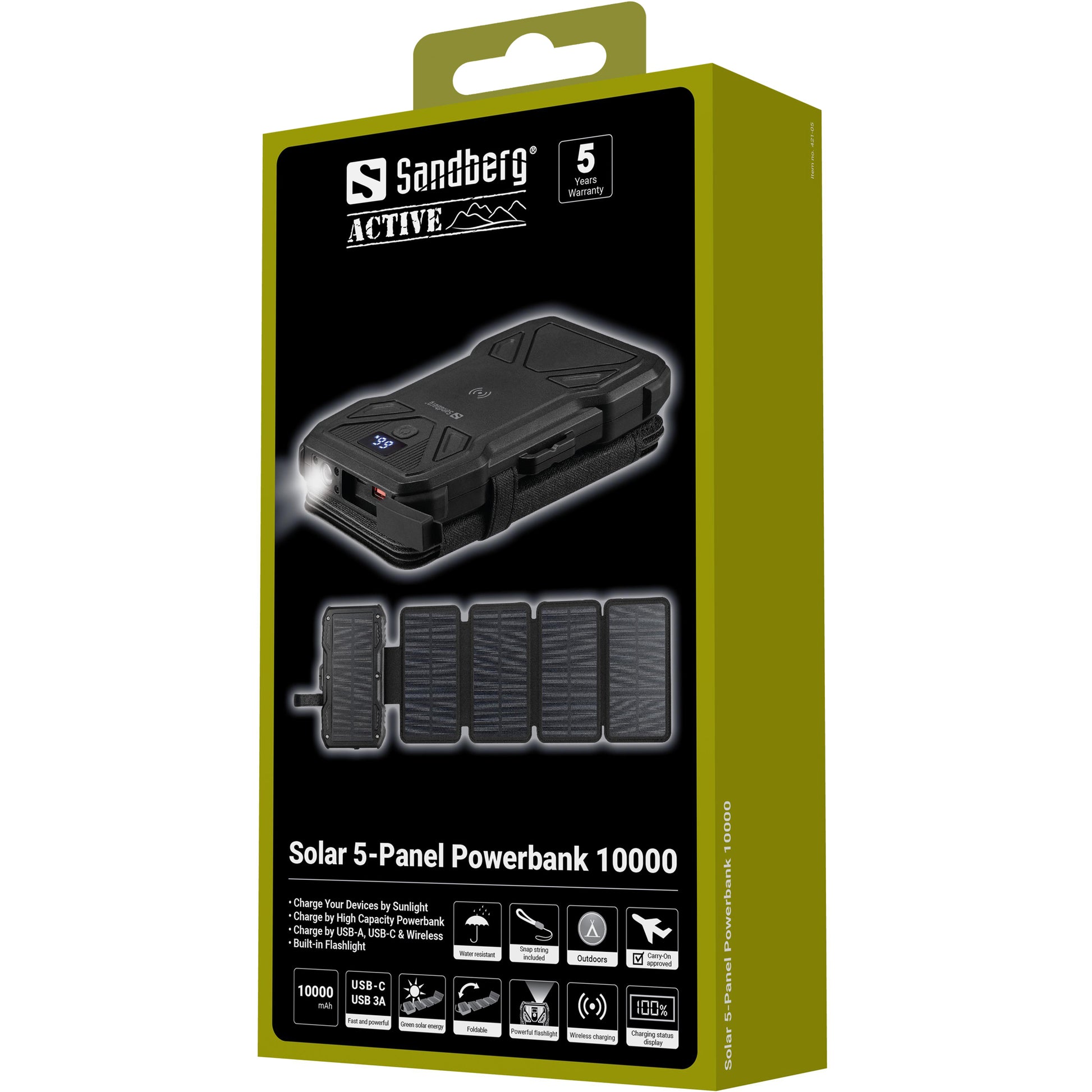 Sandberg Powerbank 10000 mAh, Solar, 5-Panel
