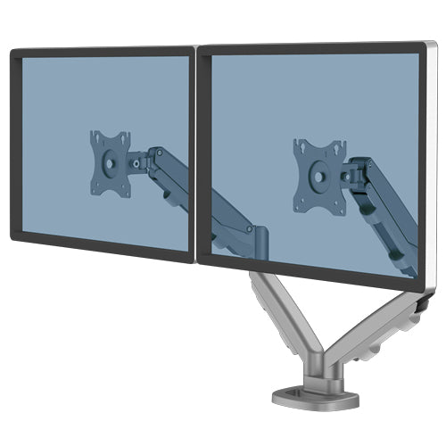 Fellowes Eppa – Monitorarm, Dual, bis 39", VESA 75 × 75/100 × 100 mm, 8 kg, höhenverstellbar, silber