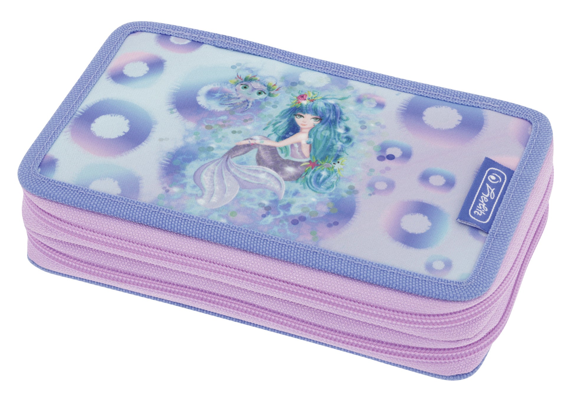 Herlitz Mystic Mermaid – Schüleretui, 2 Klappen, gefüllt (23-teilig), Blau/Pink, 19,3 × 5 × 11,5 cm