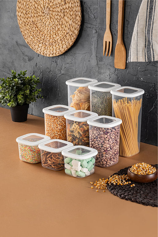 Hermia Vorratsdosen-Set 3×500 ml, 3×1,2 l, 3×1,8 l, Kunststoff, Weiss