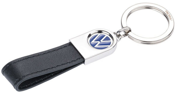 TROIKA Schlüsselanhänger VW Lederschlaufe – Leder/Metall, Schwarz, 115 × 35 × 7 mm, 6er-Pack