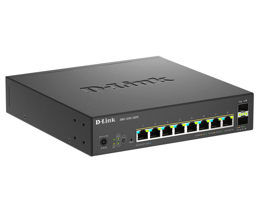 D-Link DMS-1250-10SPL/E – Managed Switch – 8×2.5G, 2×SFP+, L2, PoE++ 120 W, 1U
