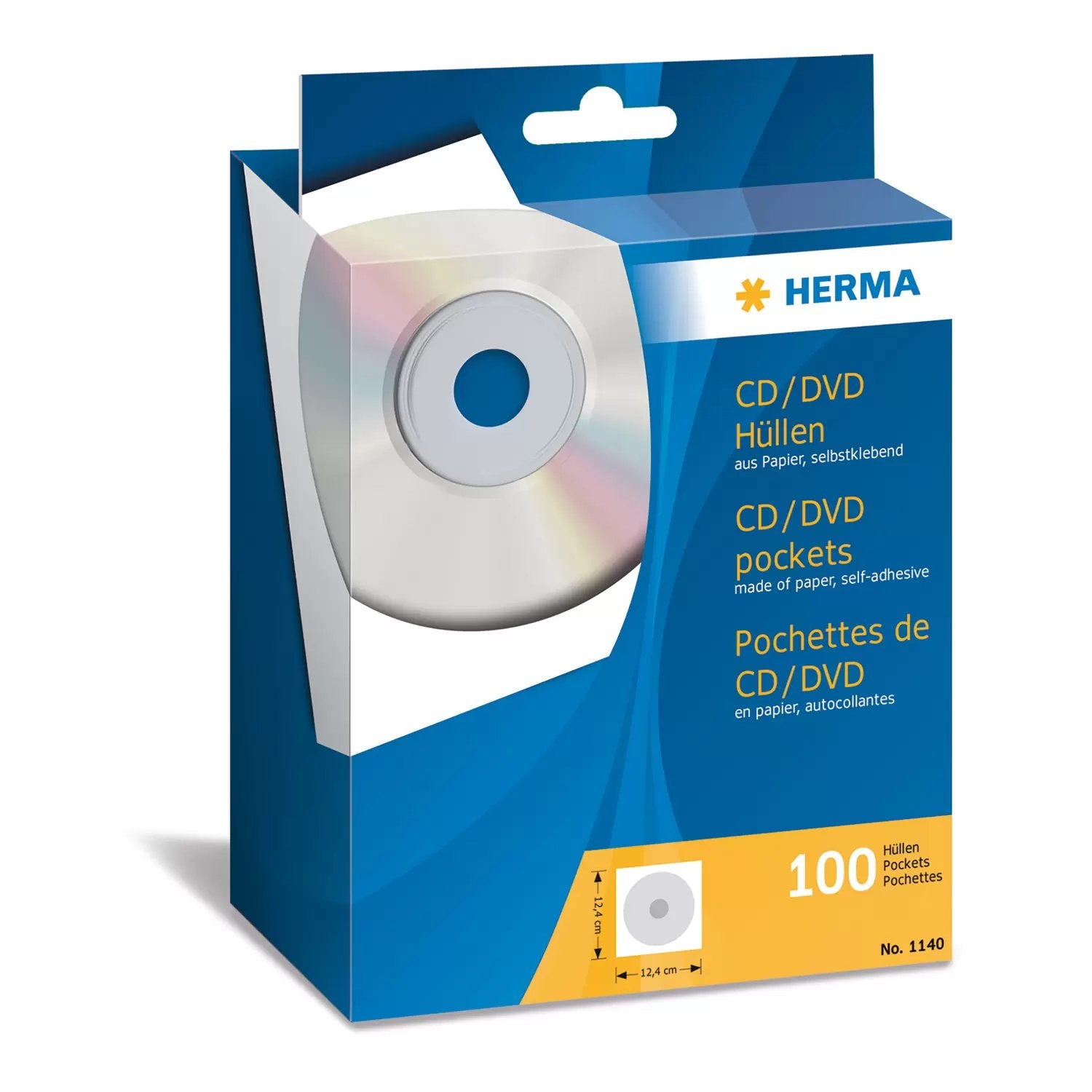 HERMA CD-/DVD-Papiertaschen – 1 Disk, Papier, 124 × 124 mm, 100er Pack