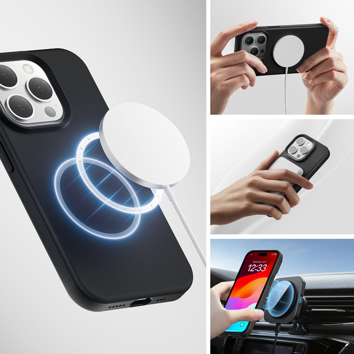 4smarts Silicone Cupertino Ultimag Backcover – für Apple iPhone 15, MagSafe, Mikrofaser+Silikon, Schwarz